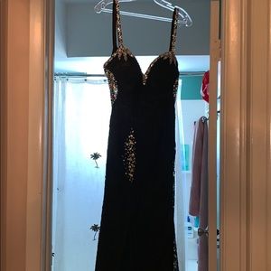 gorgeous, long, black, sequence and lace dress.